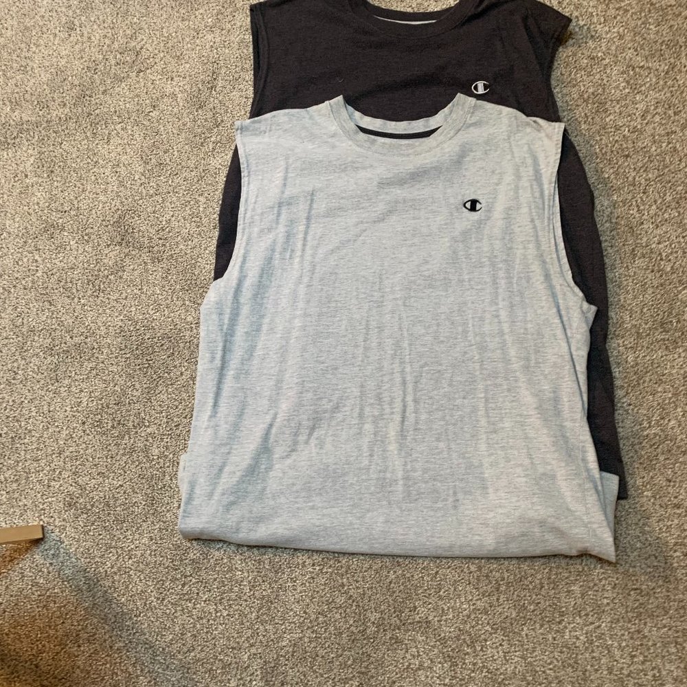 2 MENS LIGHT AND DARK GREY CHAMPION SLEEVELESS TEE SHIRT SIZE XLT #406